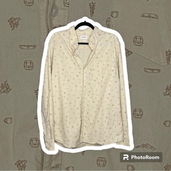 SONOMA men’s camping novelty print cream button down size XL - Picture 1 of 6
